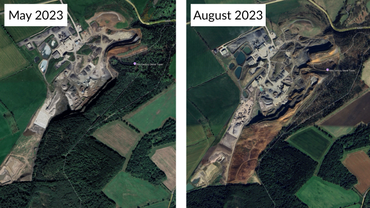Forestry loss from the Quarry expansion by Cornell Hanxomphou (Google Earth)